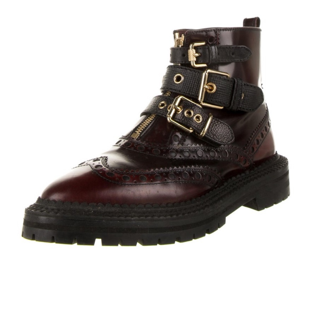 Burberry Burgundy Leather Boots with Buckles - Picture 3 of 5